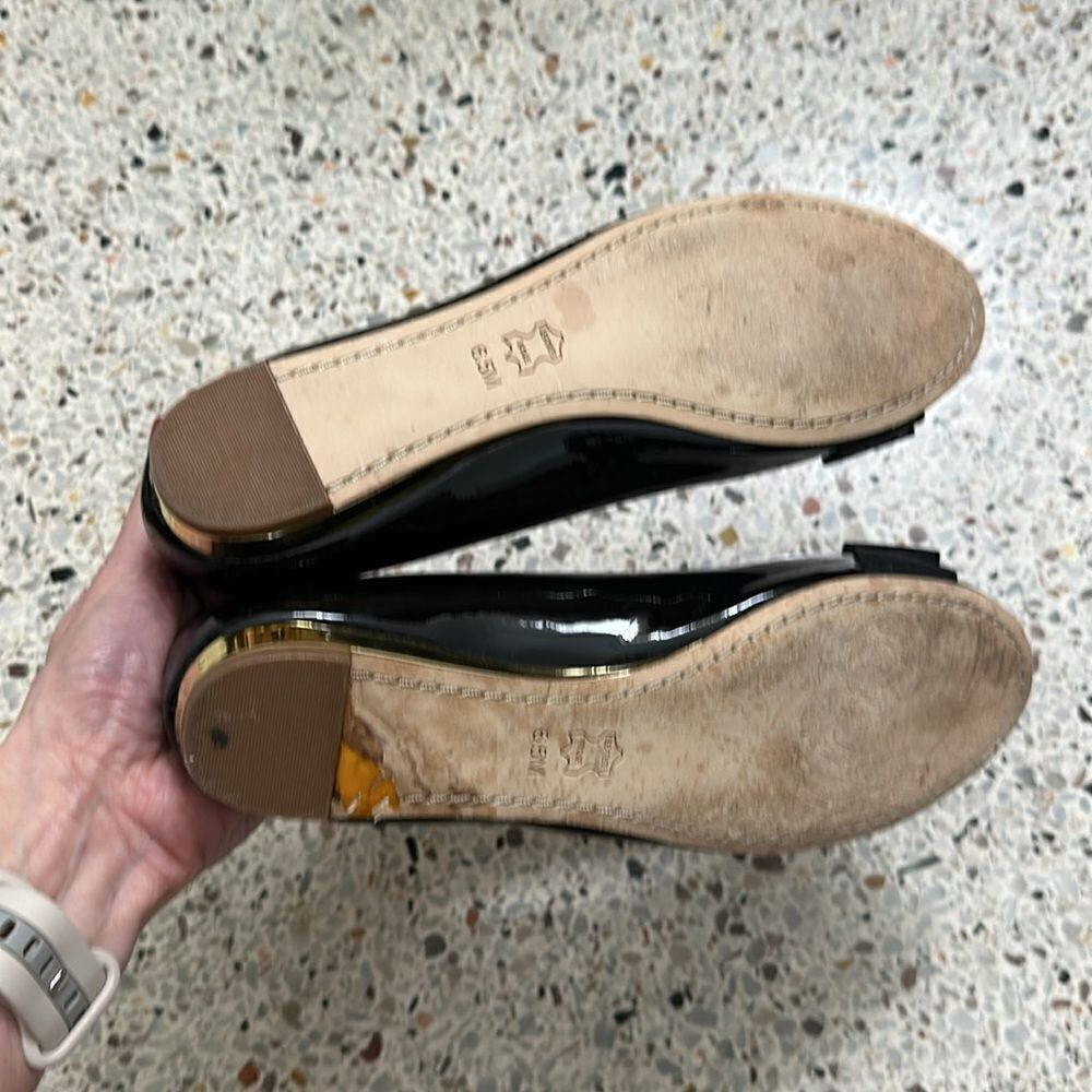 Tory Burch Black Peep Toe Flats with Gold Accent - Picture 5 of 7